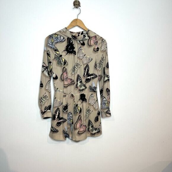 Reiss Women's Size 2 Gail Playsuit Butterfly Pleat Short Romper Tan Pockets NWT - Picture 3 of 16